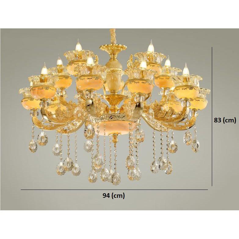Đèn chùm KRIA 15 tay pha lê phong cách hiên đại, đẳng cấp, sang trọng - kèm bóng LED chuyên dụng