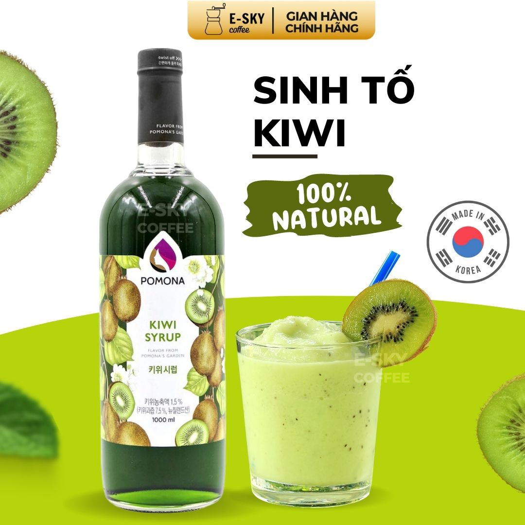 Siro Kiwi Pomona Kiwi Syrup Nguyên Liệu Pha Chế Hàn Quốc Chai Thủy Tinh 1 lít