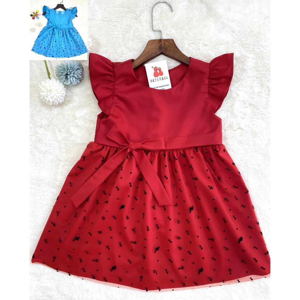 Đầm công chúa bé gái,váy trẻ em hai lớp thiết kế cao cấp màu đỏ,xanh dương chơi Noel,Tết t size ừ 1-8 tuổi