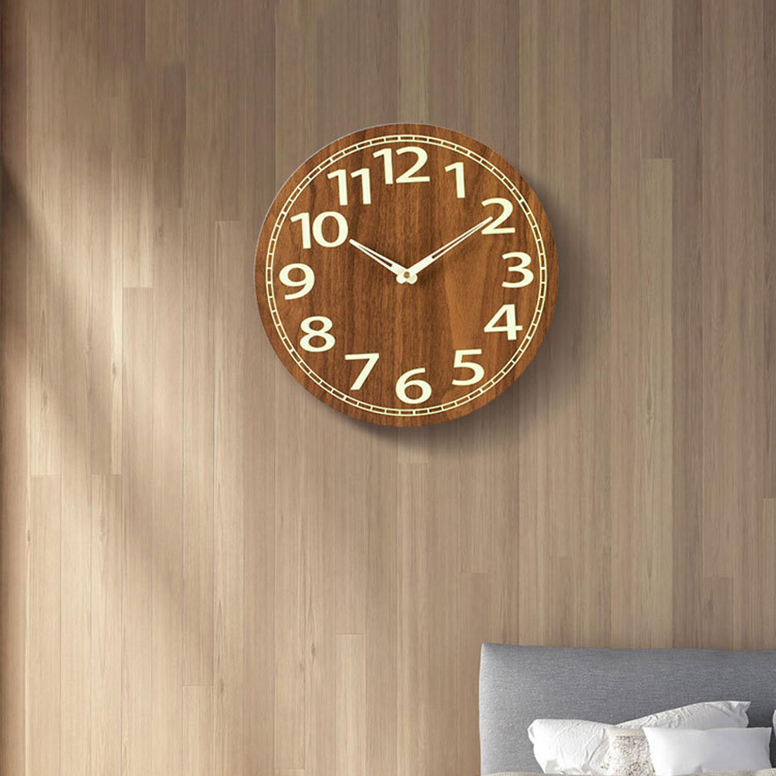 12 inch Luminous Wall Clock Wooden Wall Clock Round Non Ticking Decorative Silent Analog Clock for Living Room