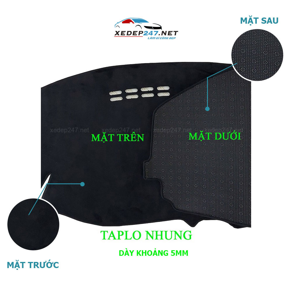 Thảm Taplo dành cho xe Mitsubishi Grandis 2015 chất liệu Nhung, da Carbon, da vân gỗ