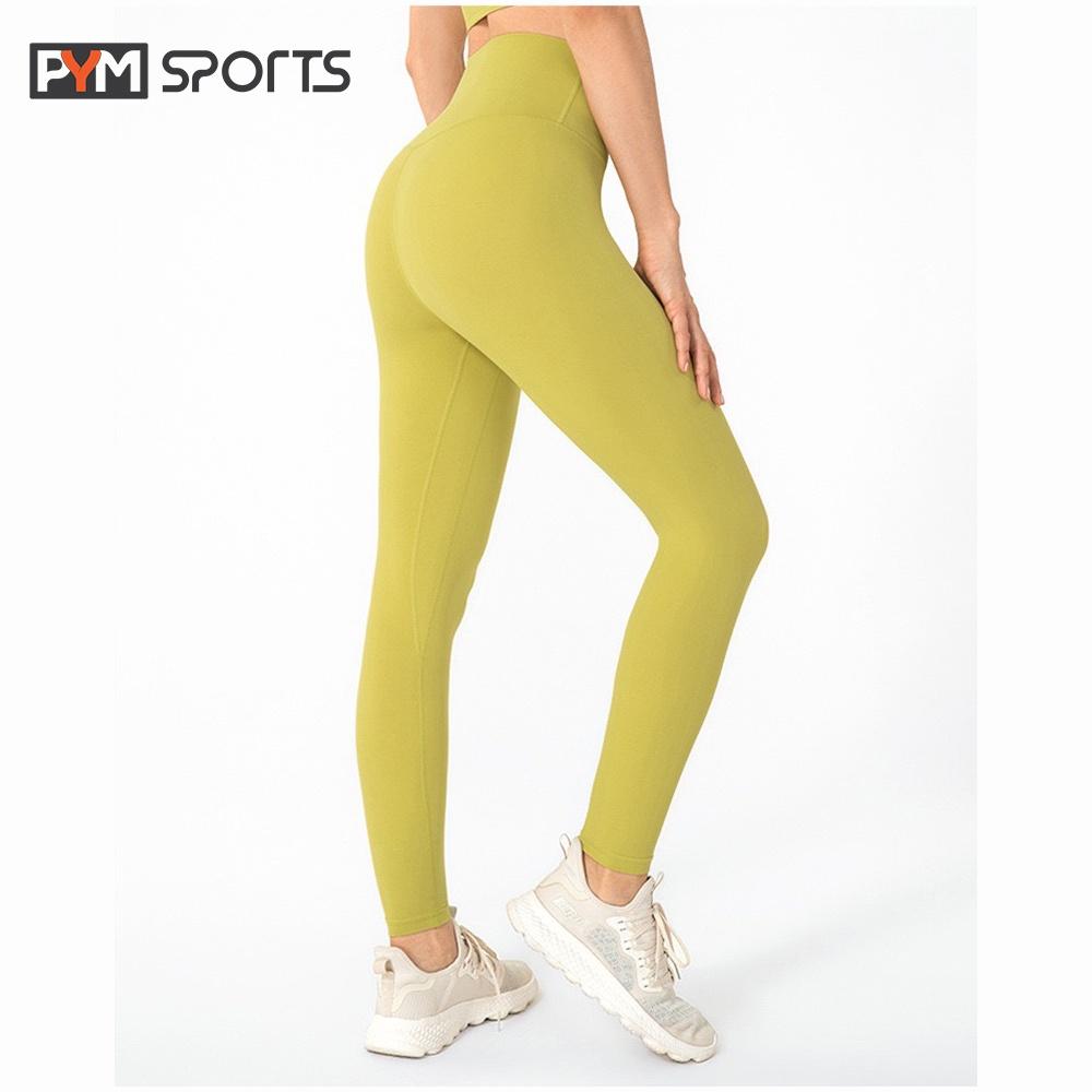 Quần legging tập Yoga - Gym PYMSPORT - PYML033,dài trơn, Lưng cao - 2 màu xanh bơ, đỏ gạch