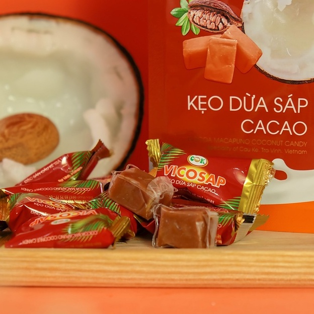 Combo 3 Kẹo dừa sáp VICOSAP vị ca cao kẹo mềm dẻo ít đường đặc sản Trà Vinh 100g Snack Chocolate Food