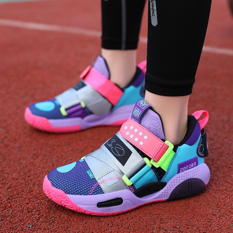 Giày bóng rổ nam Sneaker Sneaker Boy Outdoor Wear-Fear-Bresistant Bright Air Huấn luyện giày thể thao trẻ em Color: 9559 purple Shoe Size: 35