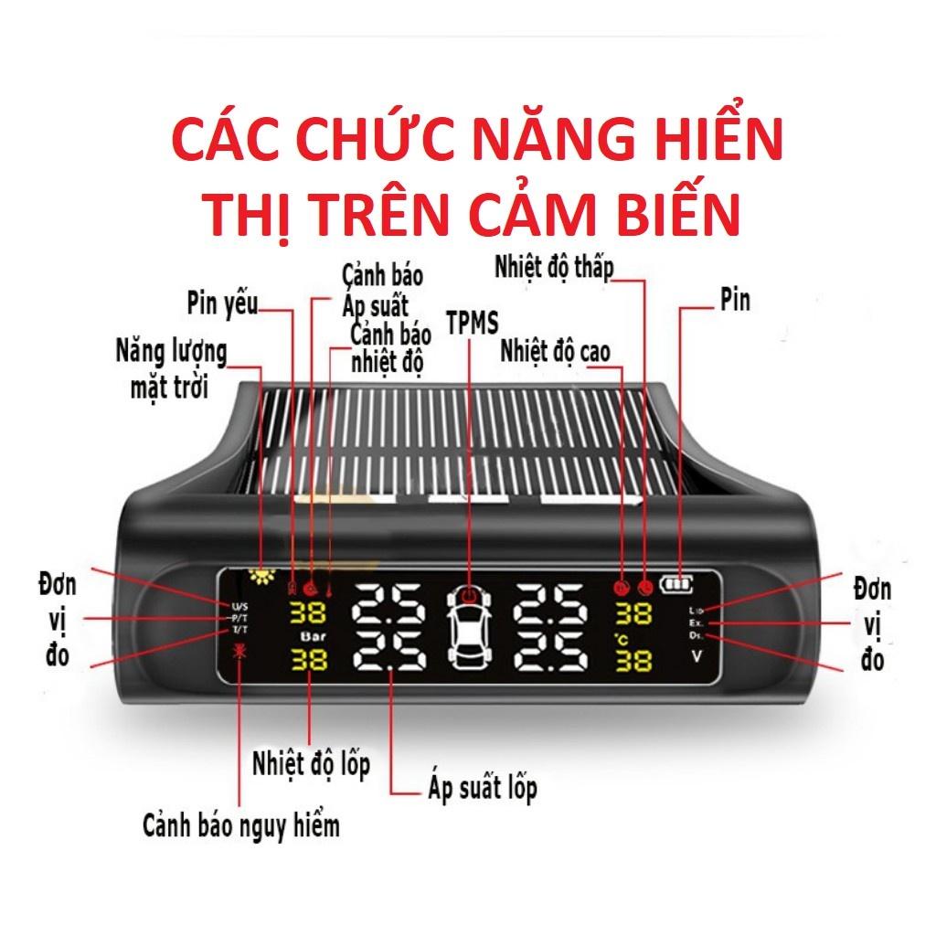 Cảm Biến Áp Suất Lốp Ô Tô TPMS Phiên Bản QUỐC TẾ Màn Hình Màu dùng Năng Lượng Mặt Trời