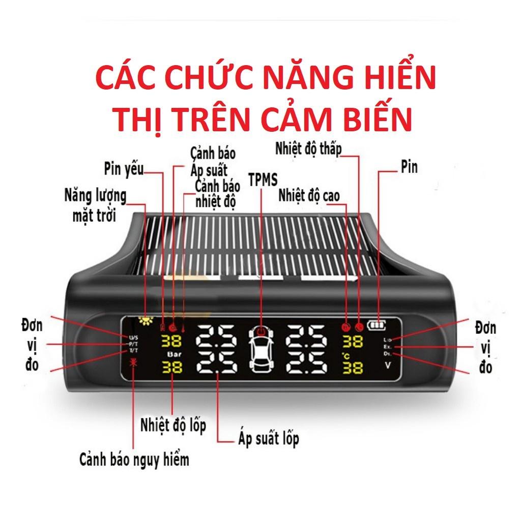 Cảm Biến Áp Suất Lốp Ô Tô TPMS Phiên Bản QUỐC TẾ Màn Hình Màu dùng Năng Lượng Mặt Trời (Loại gắn ngoài van)