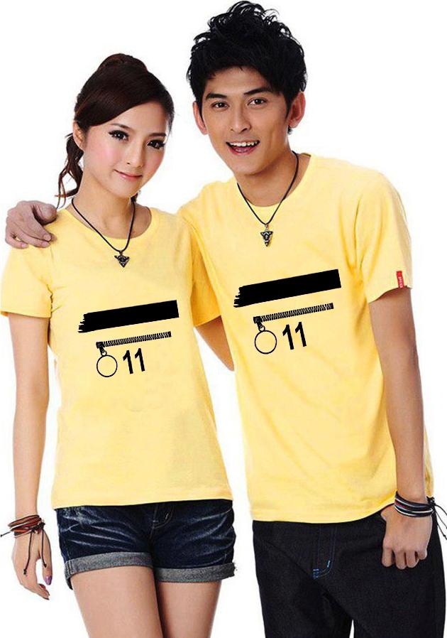 Bộ Áo Thun Đôi Số 11 Màu Vàng Nam Nữ