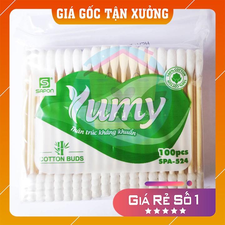 Tăm bông 100 que thân gỗ ngoáy ráy tai Yumy