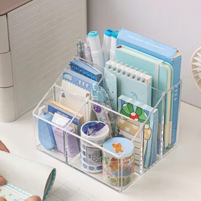 Ống Cắm Bút Trong Suốt 5 Ngăn Đựng Bút Cọ Trang Điểm Decor Bàn Học - Tiện Lợi, Sang Trọng - HÀNG CHÍNH HÃNG MINIIN