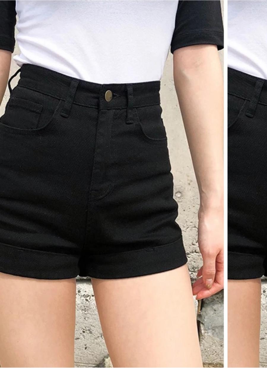 QUẦN SHORT JEAN NỮ THỜI TRANG MÀU ĐEN TUYỀN TRƠN CO DÃN MẠNH LƯNG CAO VẢI MỀM  - đen - 35