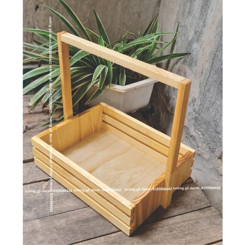 Khay Gói Quà Bằng Gỗ Pallet, Khay Gỗ Đựng Qùa Tặng, Quà Tết, Khay Đựng Hoa Qủa Có Quai Giá Rẻ- Wooden Tray