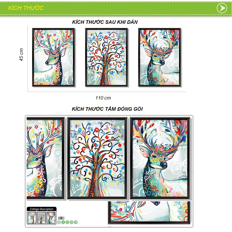 Decal 3D dán tường tranh con hươu đẹp, rẻ, bền trang trí phòng khách, phòng ngủ