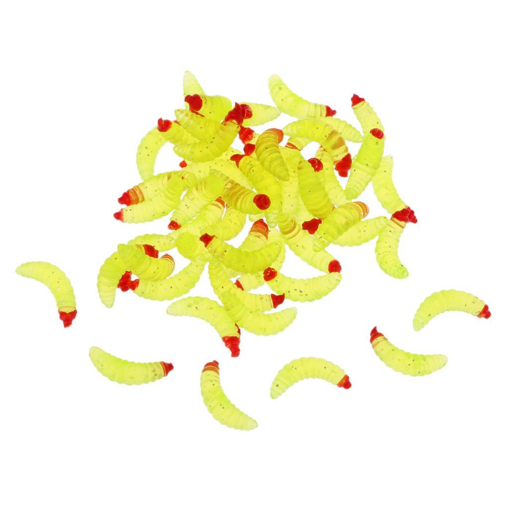 Soft Lures Bait,50Pcs Earthworm, Maggot Grub Worms Fishing Lures Baits 2.4cm