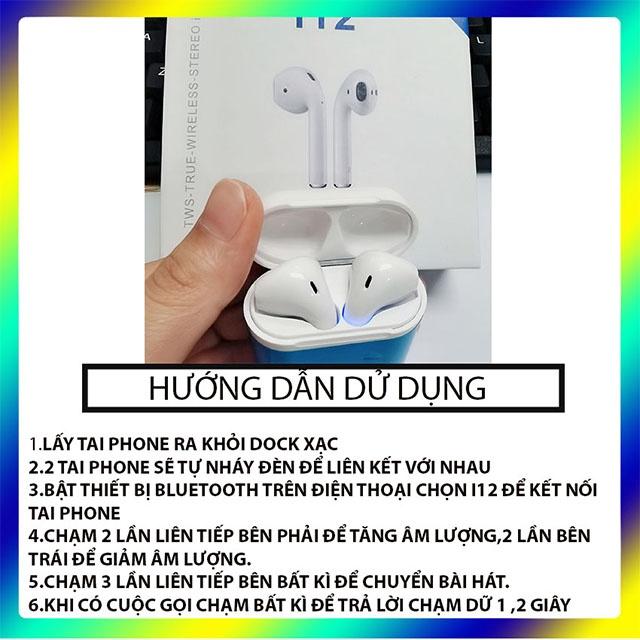 Tai nghe nhét tai bluetooth 5.0 i12 nhét tai Ecoking bản mới chip 6 jery ,nhỏ gọn tiện lợi có micro - Hàng Chính Hãng