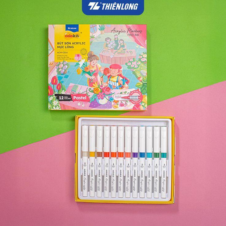 Hộp 12 Bút Sơn Mực Lỏng Thiên Long Pastel Acrylic Markers ACM-C014