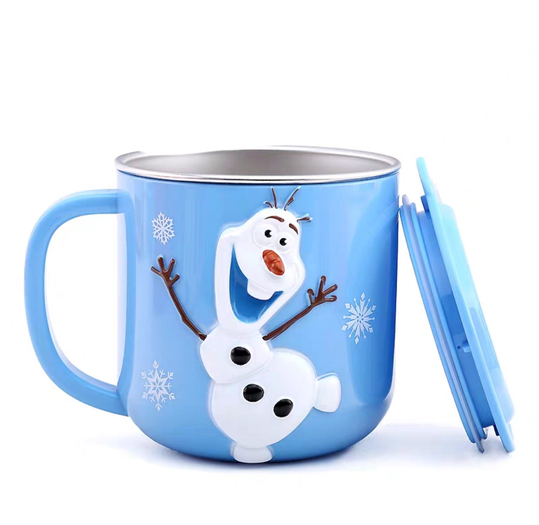 Ly cốc giữ nhiệt Disney hình người tuyết Olaf Frozen 3D có nắp và quai cầm cho bé - 260ml