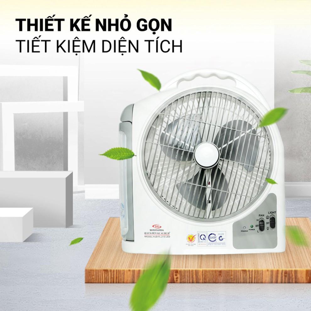 Quạt sạc tích điện dạng hộp AC&amp;DC Honjianda FL223/FL213 1-2 bình - có đèn LED &amp; USB