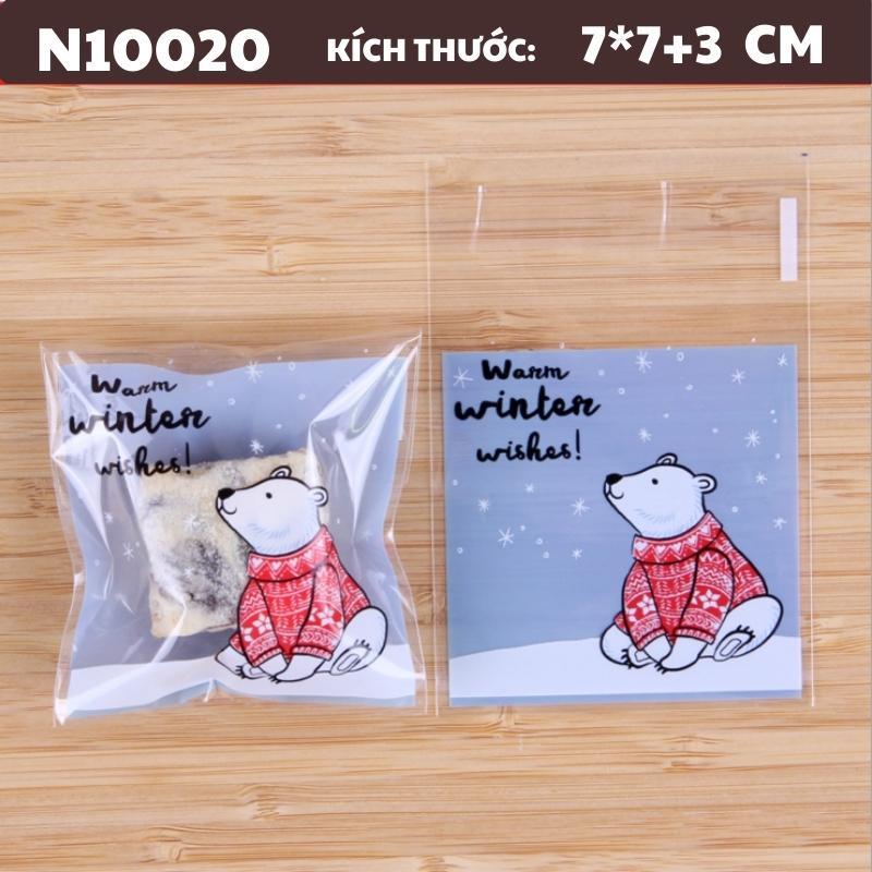 Túi Đựng Bánh Quy Kẹo Trong Suốt Keo Dán Phong Cách Giáng Sinh Noel Bông Tuyết SET 100 Túi