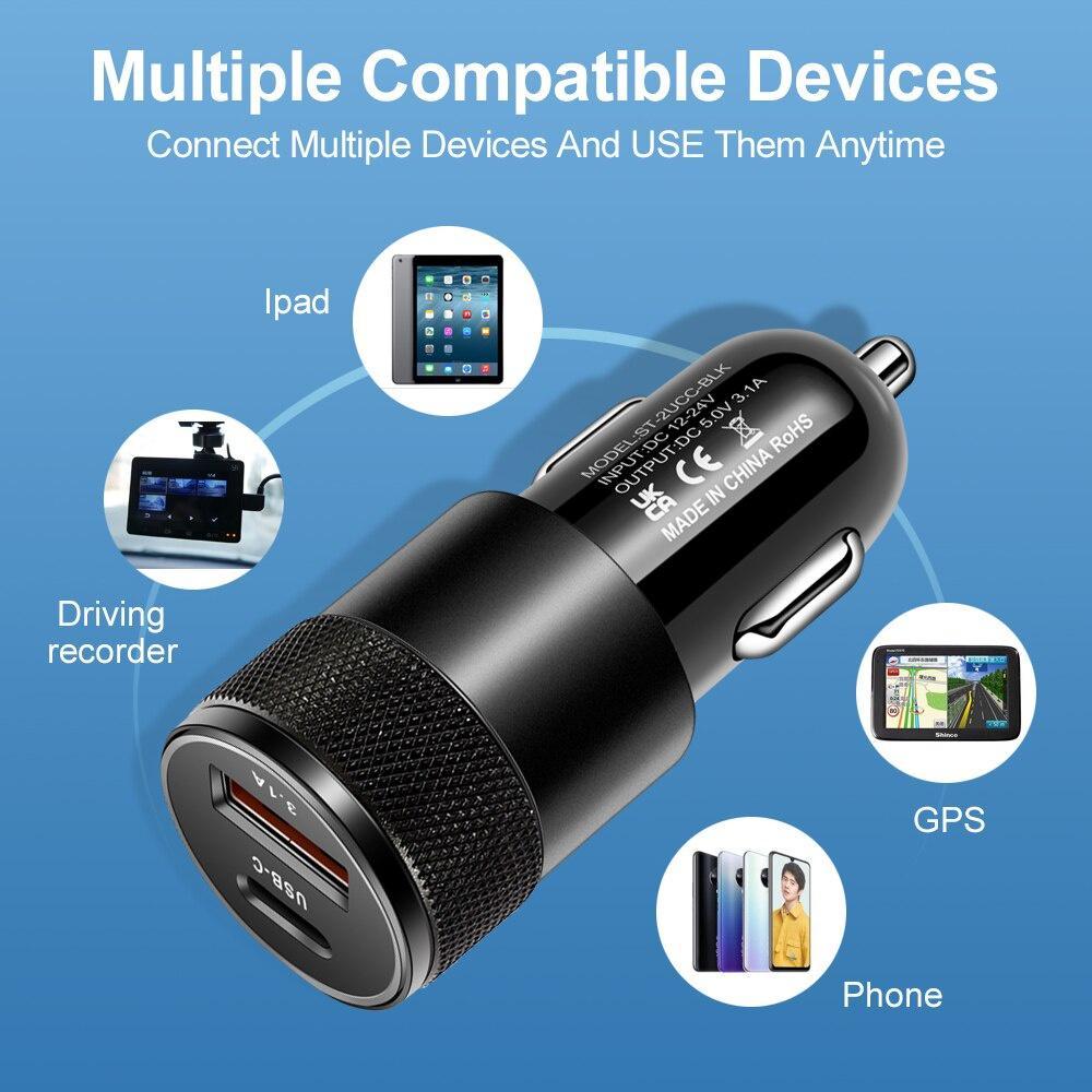 Tẩu Sạc Nhanh USB C 66W PD 3.0 Hai Cổng USB Cho iPhone 13 12 Pro Max Xiaomi 12