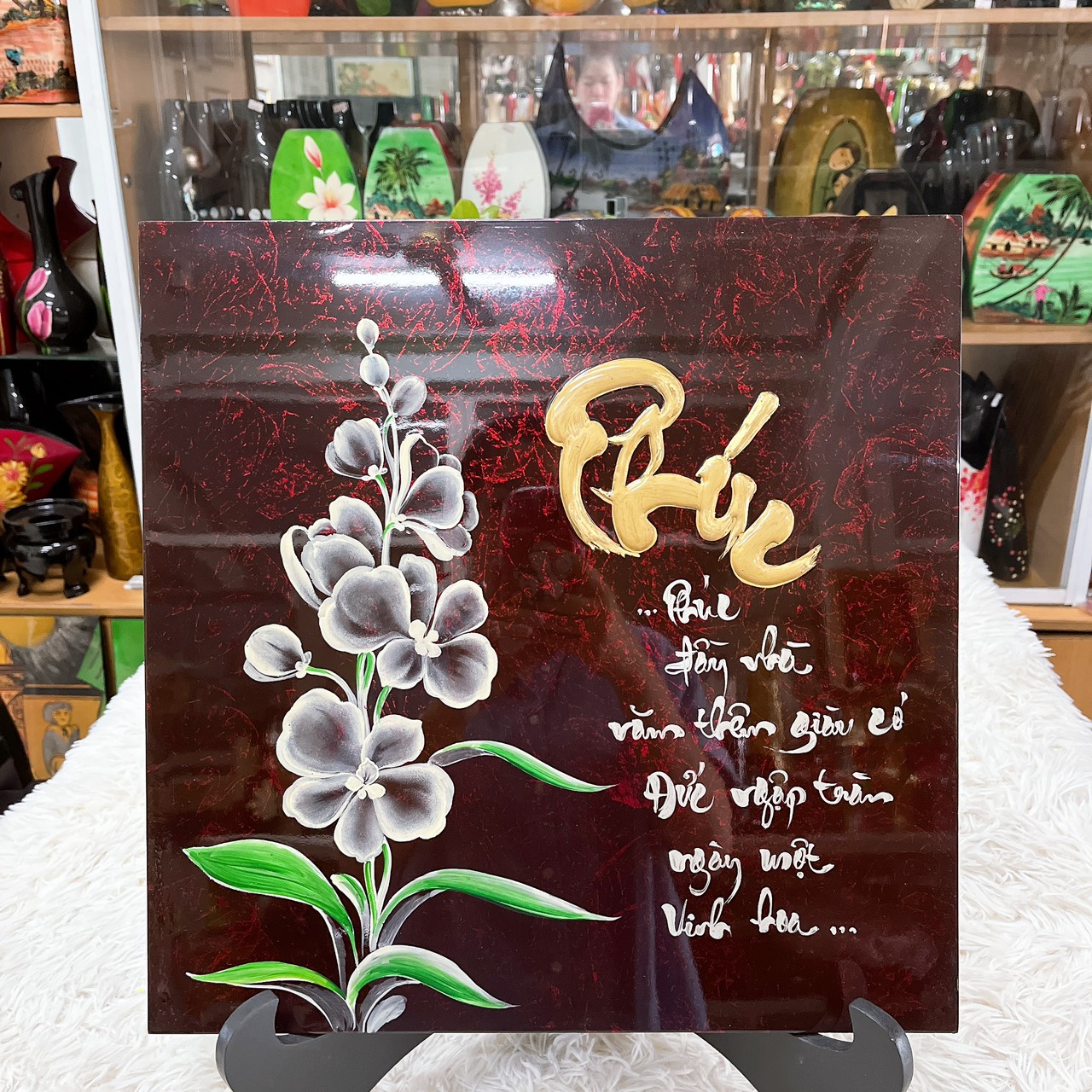[ Sale Mạnh] Tranh sơn mài chữ ,thơ kèm họa tiết 40x40 cm ý nghĩa thích hợp làm quà tặng, trang trí