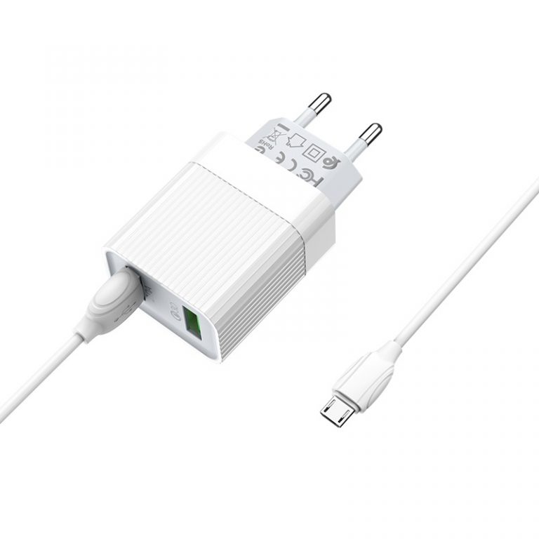 Bộ Cóc Cáp Sạc Nhanh QC3.0 BA39A Borofone - 2 cổng sạc - cổng Micro-USB chuẩn EU - Hàng Chính Hãng