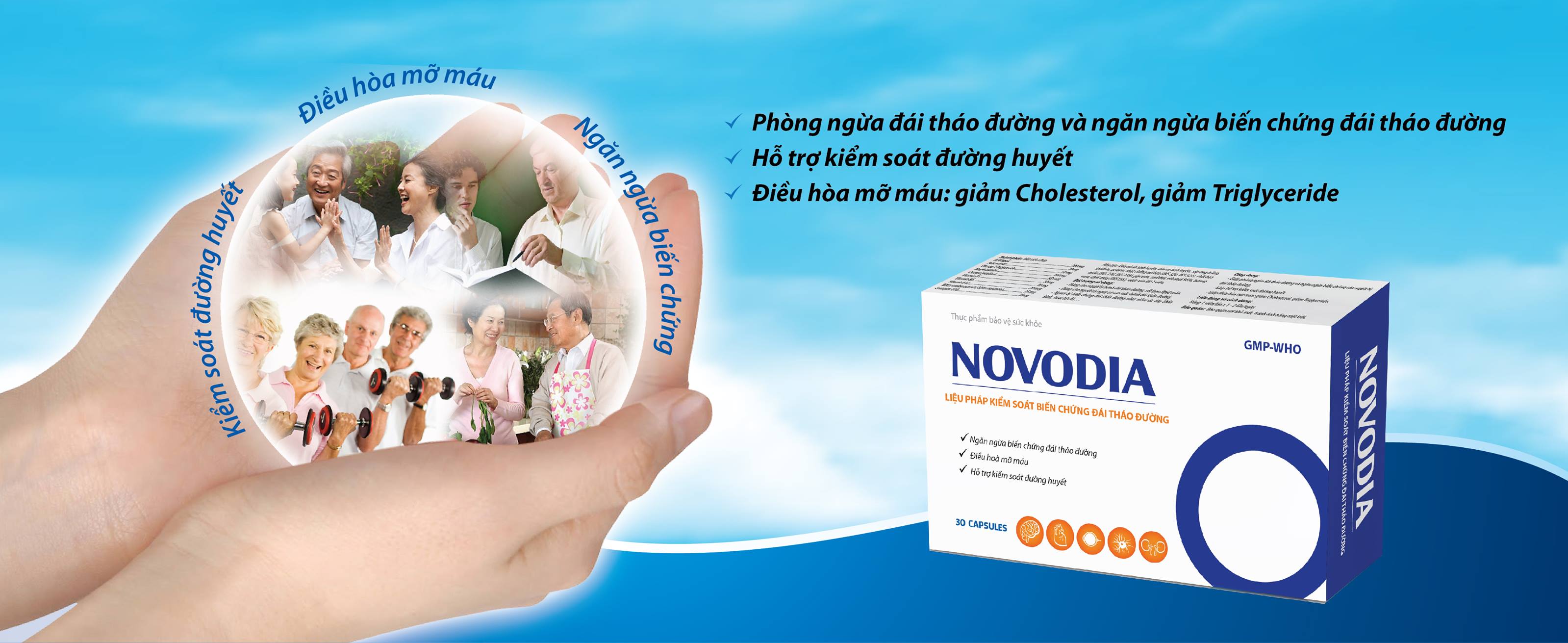 Viên uống novodia- phòng ngừa, kiểm soát biến chứng của tiểu đường - chứa thiotic, vitamin 3B, charantin (insulin thực vật) crome, coenzym Q10, Magie, policosanol