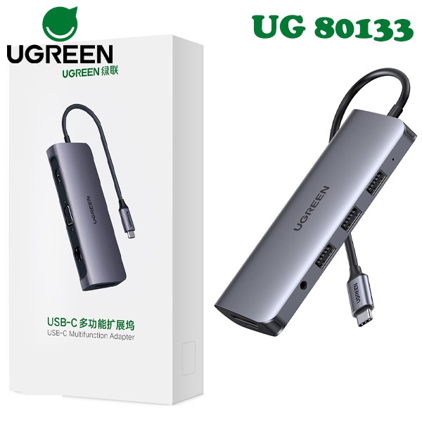 Bộ chuyển đổi đa năng USB Type C 10 in 1 UGREEN 80133 (USB C sang 3 USB 3.0, HDMI, RJ45,SD,TF, AUDIO 3.5) - Hàng Chính Hãng