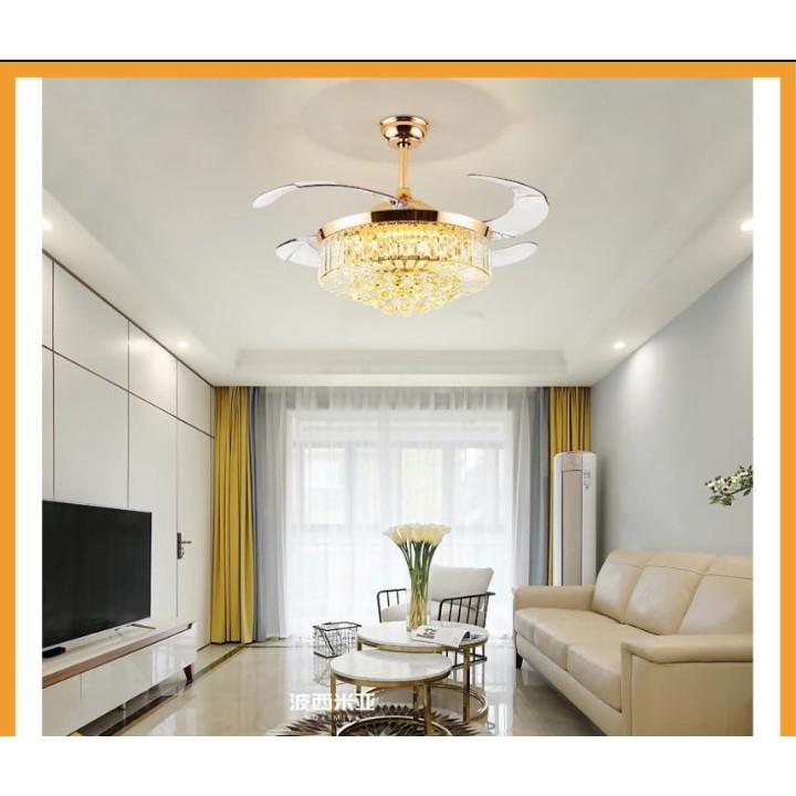 Động cơ DC lõi đồng , thân đèn phale} Quạt trần đèn dấu cánh, quạt trần phòng khách, 3 màu ánh sáng - GRE19