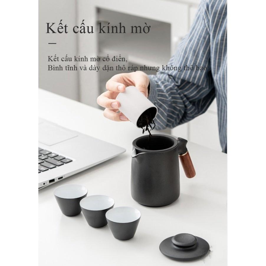 Bộ uống trà đạo tách nước Quick-off Cup gốm sứ Nhật Bản (Black)