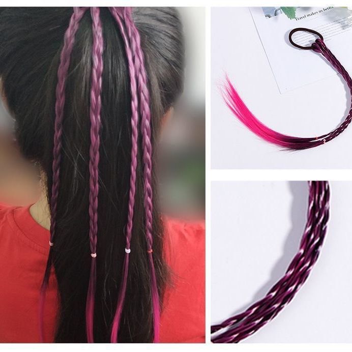 Bộ 4 Tóc giả tết bím nhiều màu xinh xắn dành cho nữ, phụ kiện trang trí tóc nữ