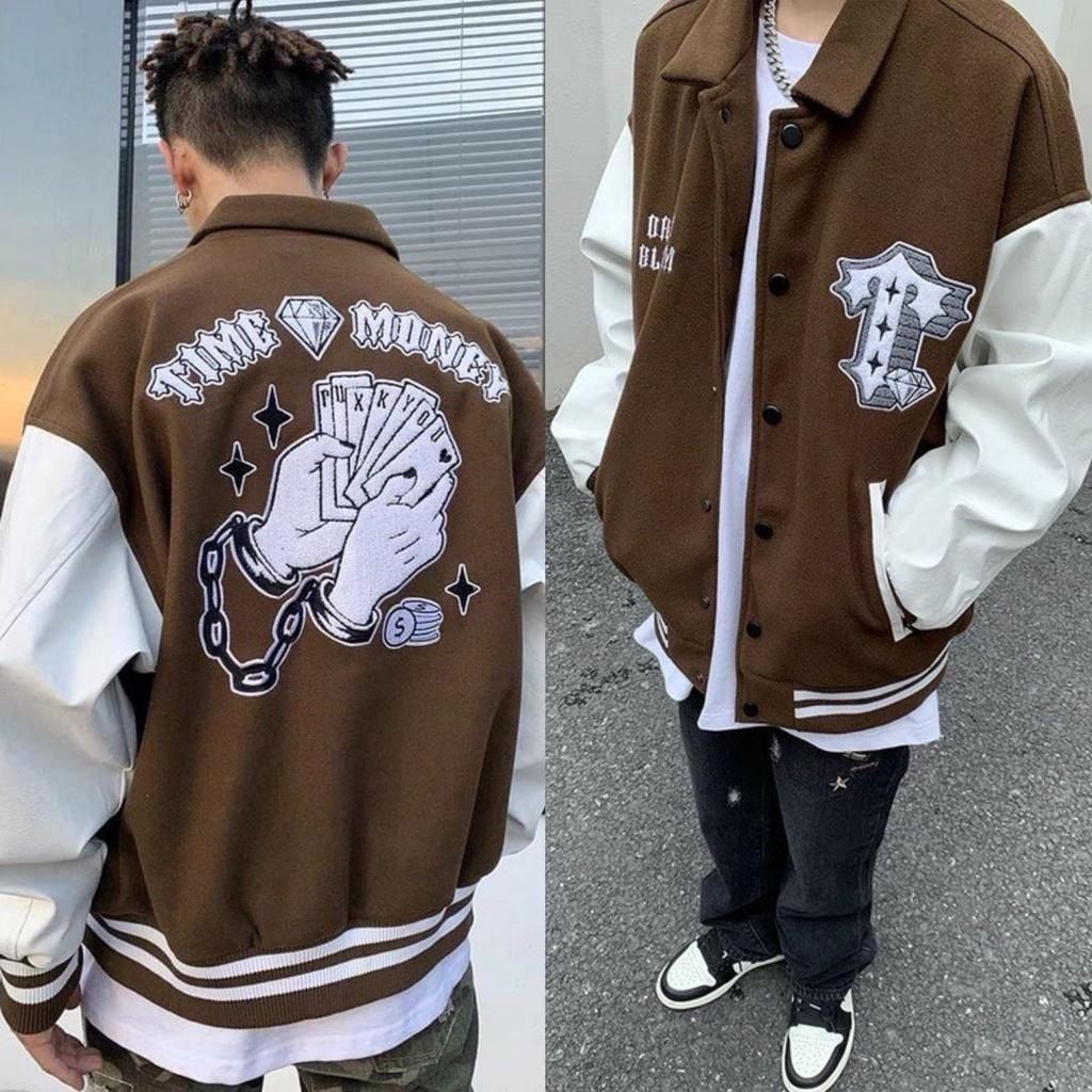 Áo Khoác Bomber nam nữ Cardigan họa tiết TIME MONEY phối bo độc lạ bao đẹp tpp282 hàng mới