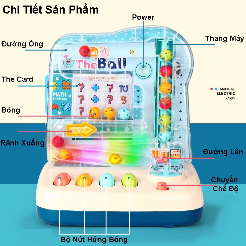 Máy Trò Chơi Bắt Bóng Lăn The Ball PinBall Vemila kèm thẻ toán học, đồ chơi giáo dục sớm tập phối hợp tay mắt rèn luyện