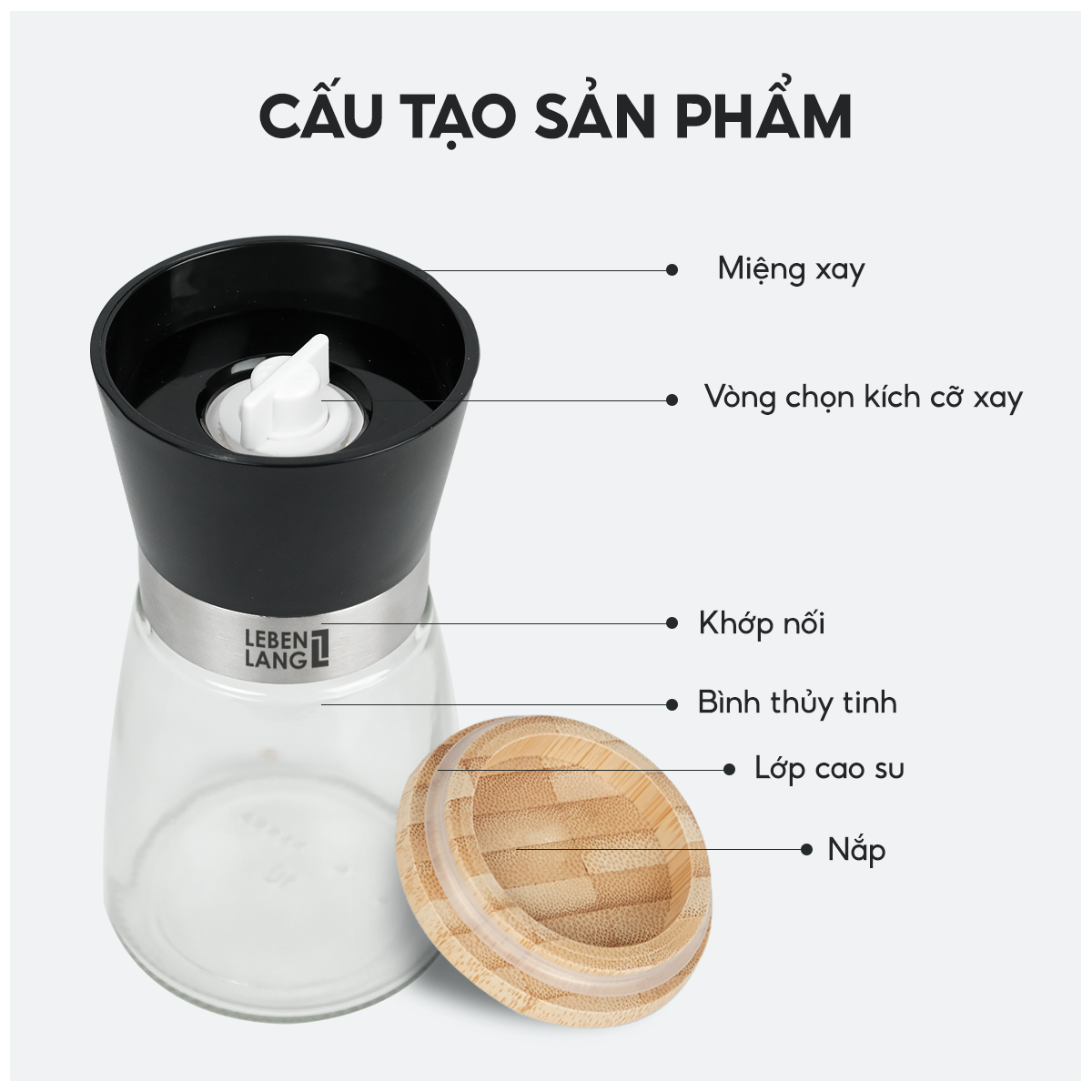 Lọ xay tiêu cầm tay thủy tinh, dụng cụ xay tiêu Lebenlang LBL9595, dung tích 170ml, nhỏ gọn tiện lợi - hàng chính hãng