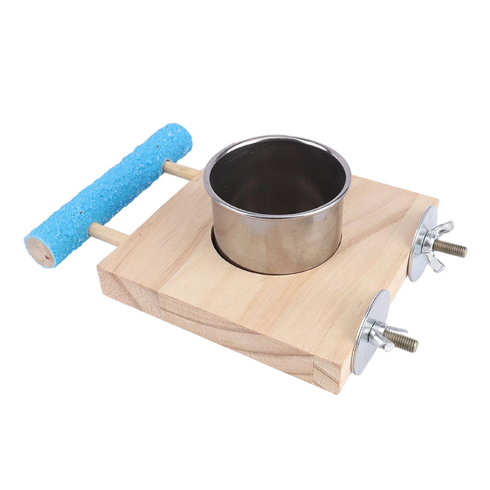 Parrot Cage Feeder Bird Wooden Stand Stainless Steel Cups Bird Cage Feeder Bowl Parrot Food and Water Bowls for Small Animal Budgie