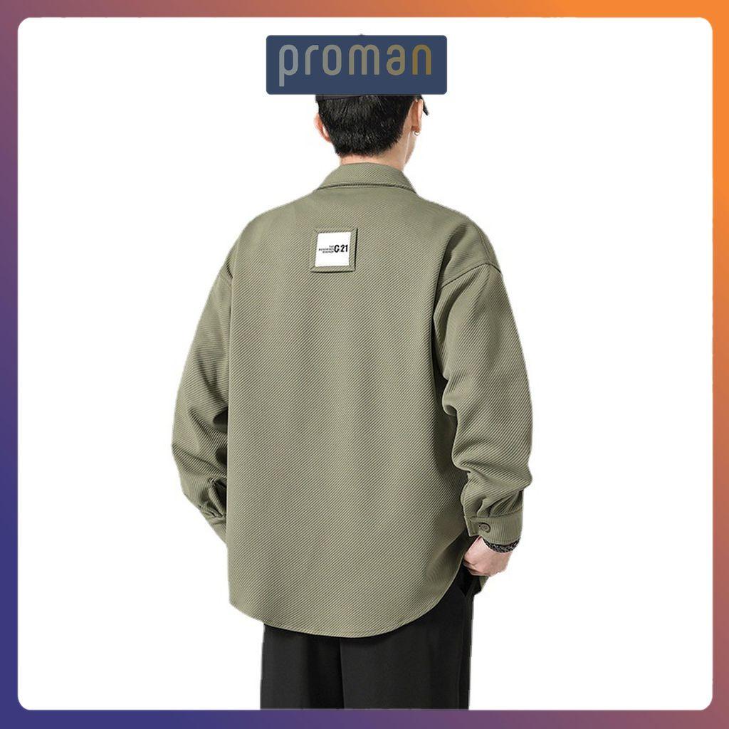 Áo khoác nam sơ mi form RỘNG dài tay cotton tăm, Áo khoác Sơ mi nam nữ có cổ phong cách hàn quốc SM03 - PROMAN