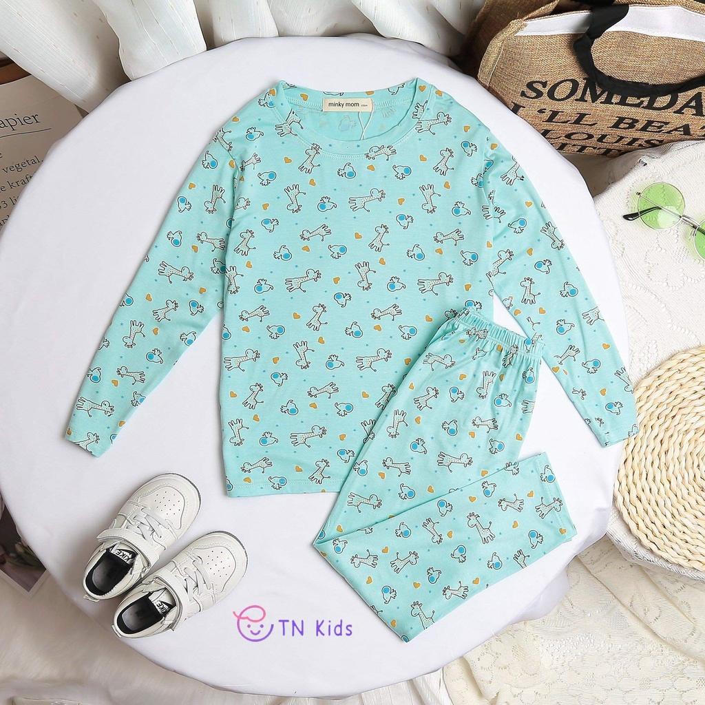 Bộ tay dài thun lạnh SIZE ĐẠI Minky mom in hươu cao cổ cho bé trai bé gái từ 20-32kg