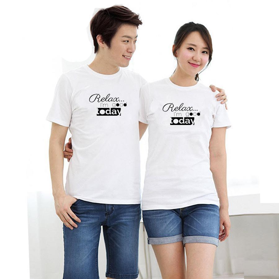 Áo thun cặp đôi in hình relax today form rộng phong cách hàn quốc