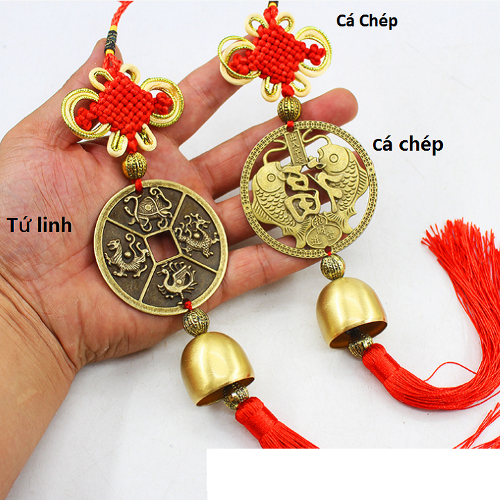 Dây Đồng Xu Cá Chép Và Tứ Linh Kèm Chuông Phong Thủy May Mắn Tài Lộc