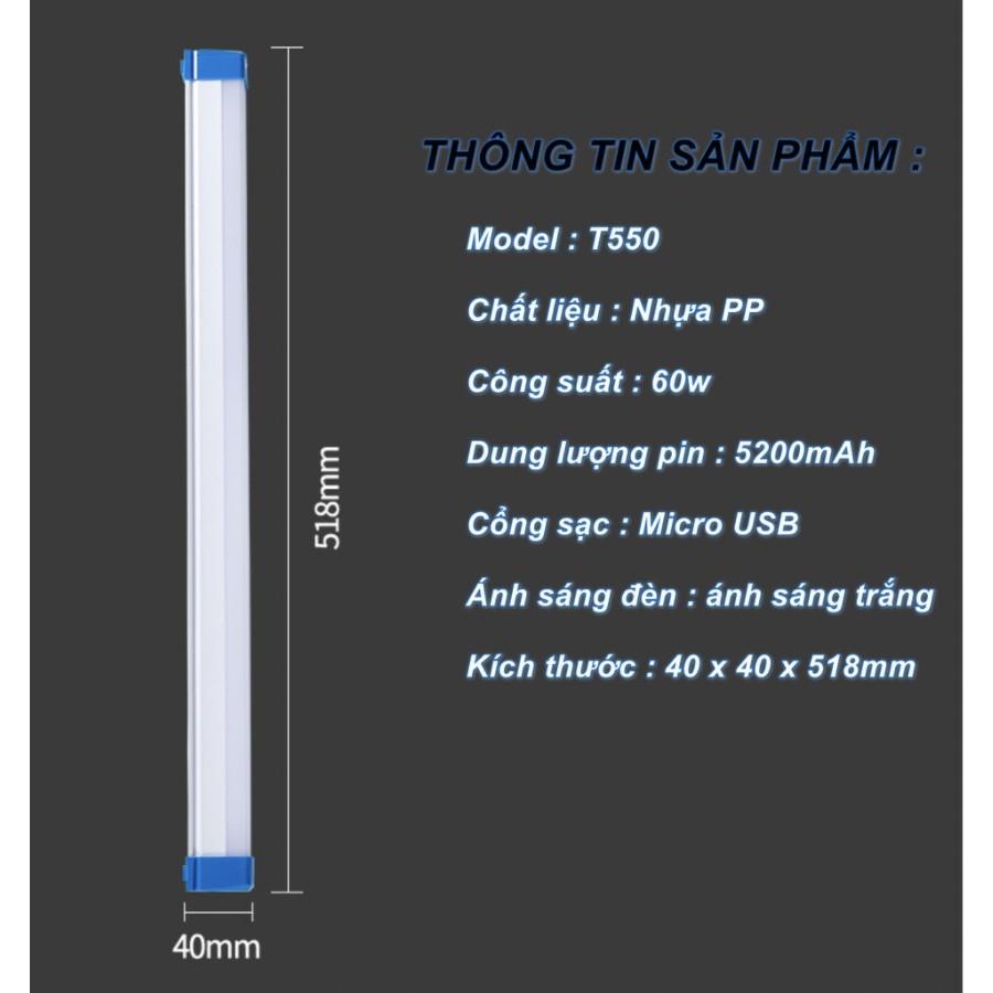 Đèn Led Outdoor 52cm tích hợp sạc 60W 5200mAh