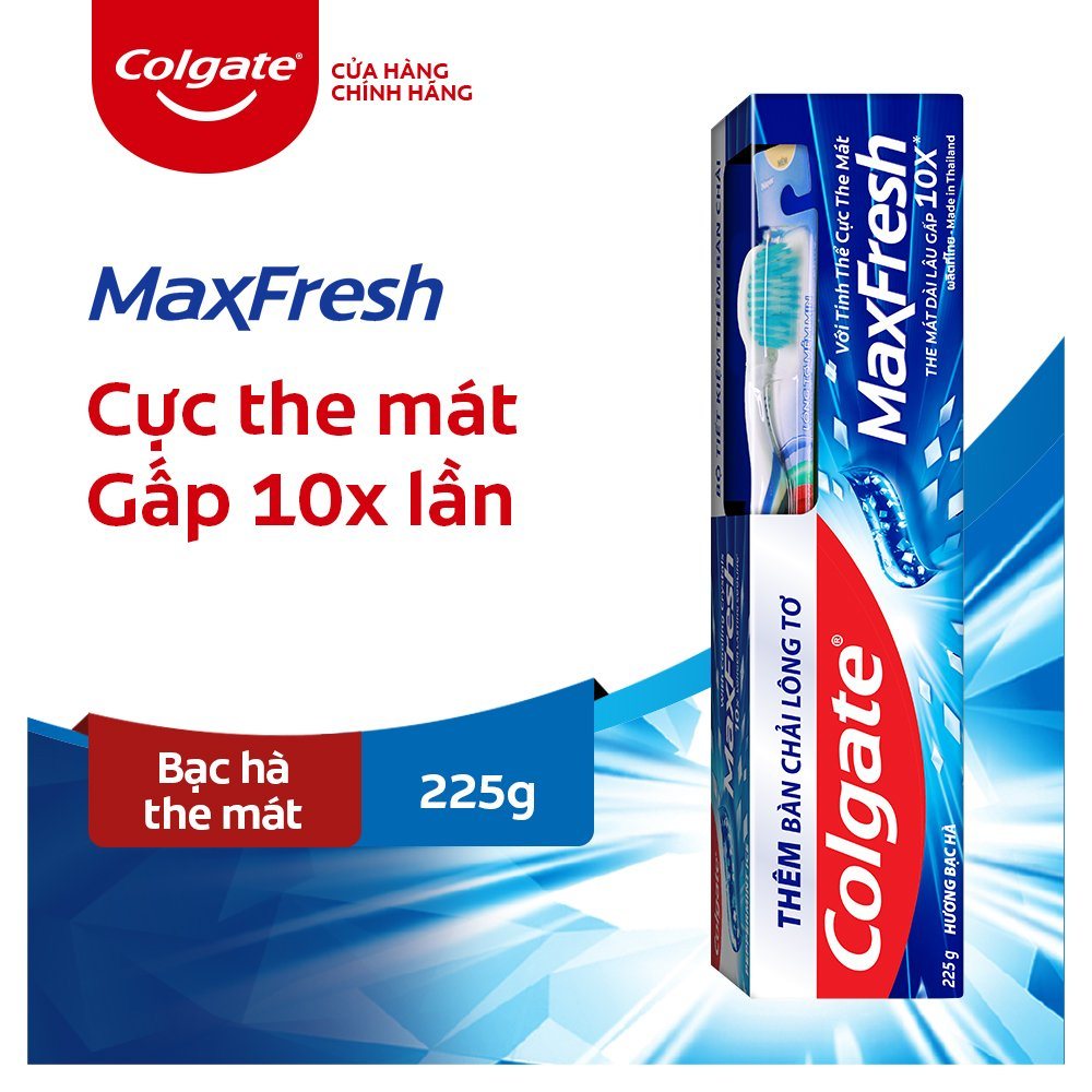 36 Kem đánh răng Colgate bạc hà the mát Maxfresh 225g/tuýp tặng bàn chải đánh răng lông mềm