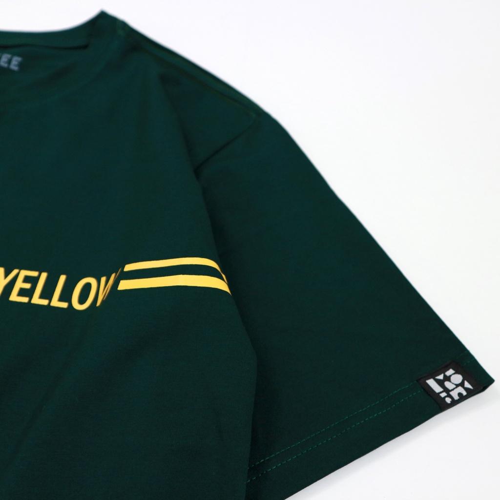 Áo Thun Xanh Rêu 100% Cotton Phối In Đường Thẳng YELLOW Cá Tính Unisex Form Rộng