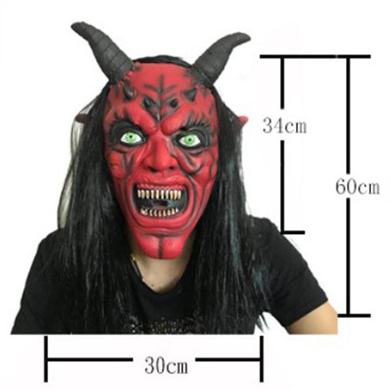 Mặt nạ đỏ 2 sừng kèm bộ tóc đen dài dùng trong hóa trang halloween,trung thu,sự kiện,lễ hội độc đáo