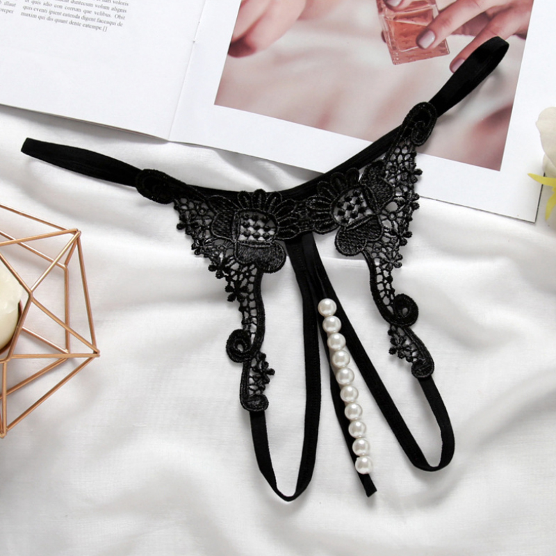 Quần lót sexy trái tim chuỗi hạt - Đen