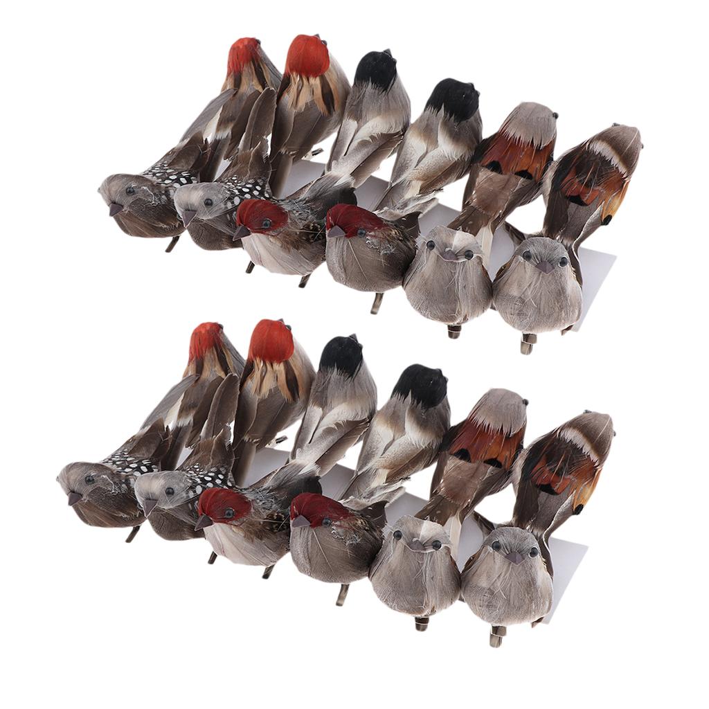 24x Giả Nhân Tạo Sparrow Chim Thực Tế Taxidermy Khu Vườn Nhà Xmas Trang Trí