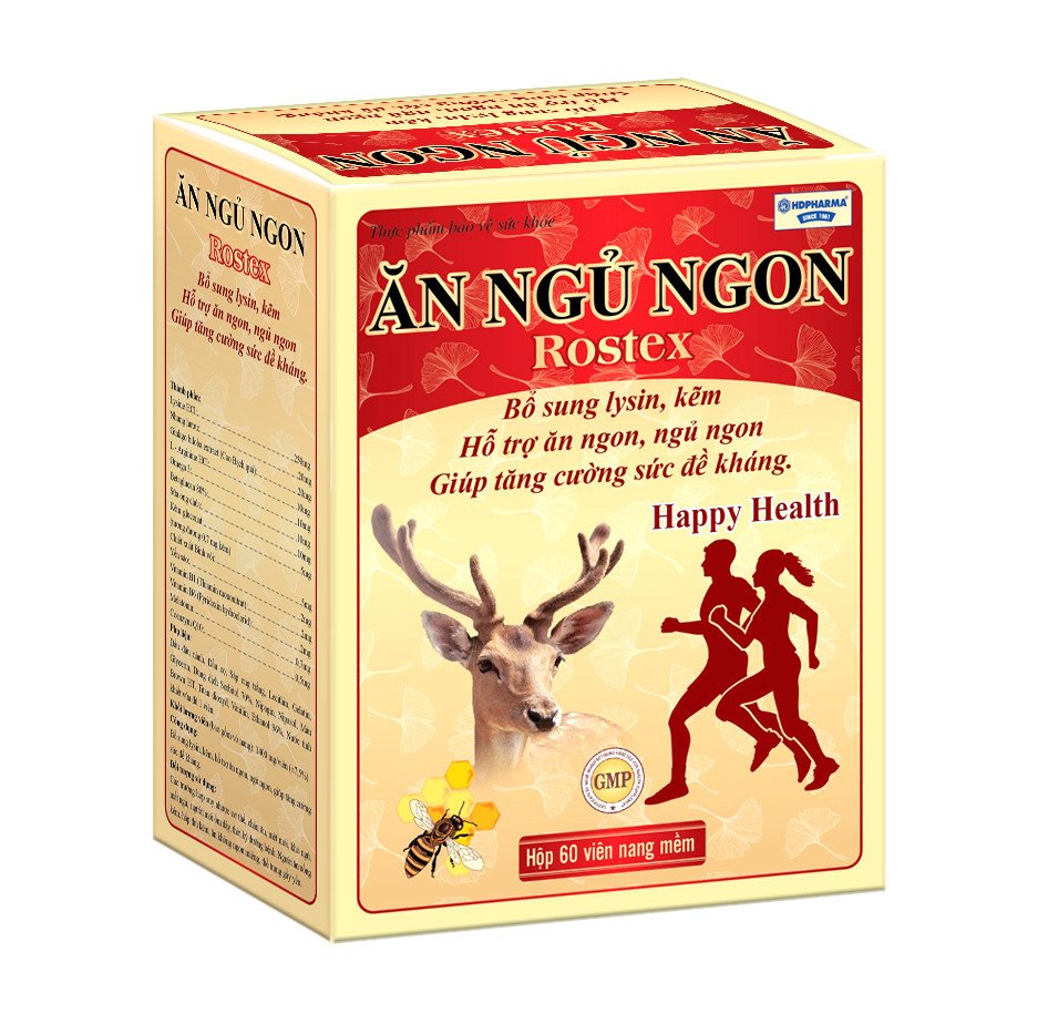 Viên Ăn Ngủ Ngon Rostex Omega 3, lysin, kẽm tăng sức đề kháng, tăng sức khỏe - Chai 60 viên
