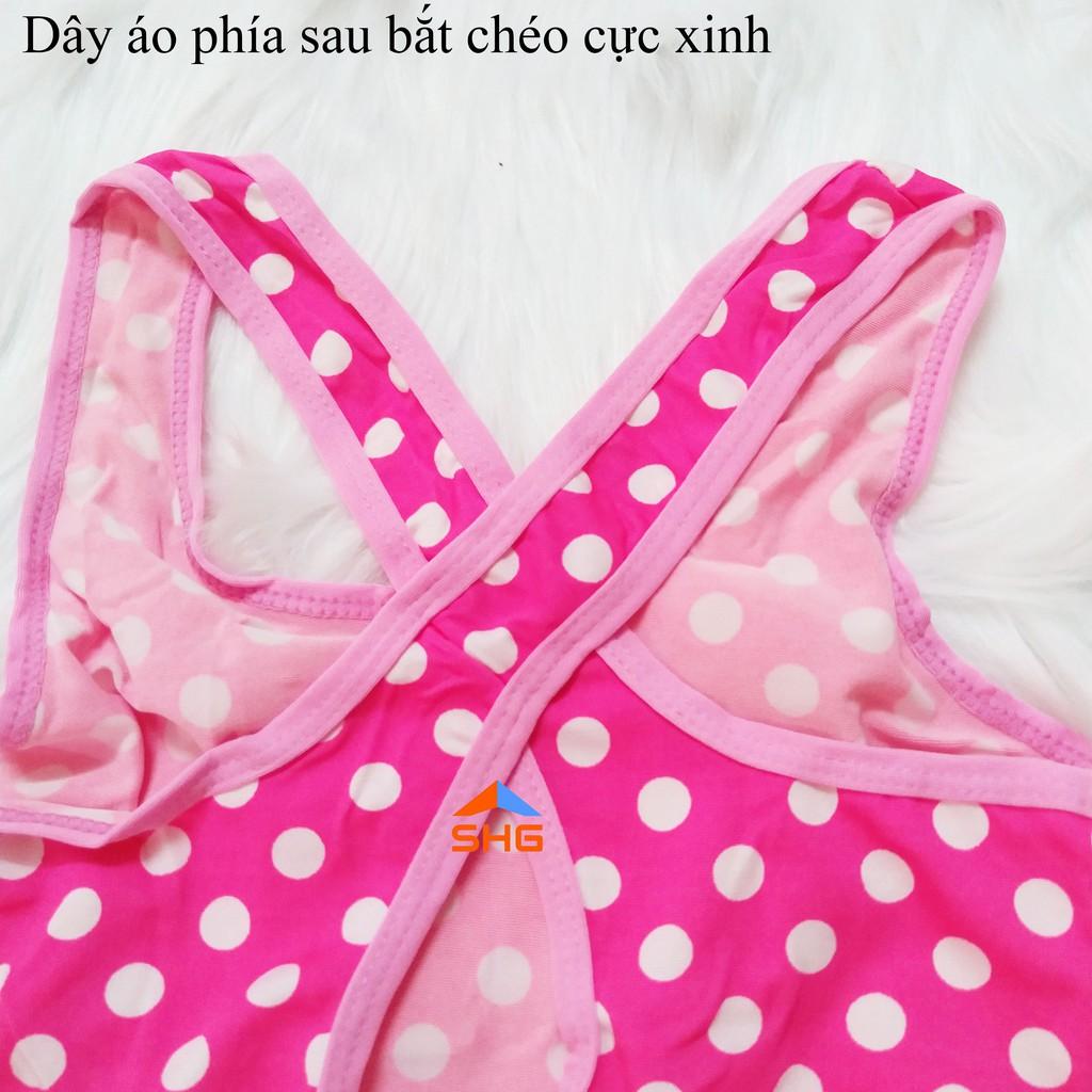 (BUU DINH) BỘ ĐỒ BƠI CHẤM BI HỒNG, THUN POLY MỀM MẠI, CO GIÃN CỰC CHUẨN