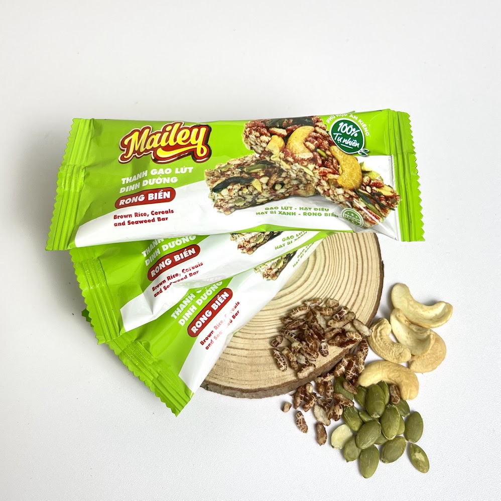 Thanh gạo lứt dinh dưỡng rong biển Mailey túi 180g giòn thơm