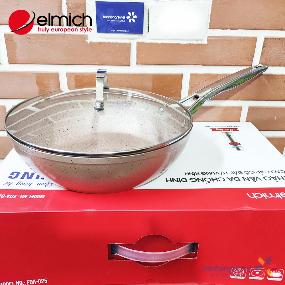 Chảo vân đá chống dính cao cấp Elmich EDA-025 đày từ vung kính size 28cm