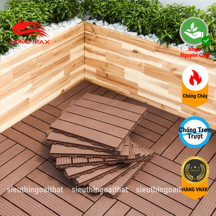 20 Tấm Vỉ Nhựa Lót Sàn Home Max. Lót Sàn Ban Công/Nhà Tắm/Hồ Bơi/Sân Thượng (30x30xCao 2cm), Nhựa Cứng PP Thực Phẩm An Toàn Không Độc Hại - Hàng VNXK (Loại 1)