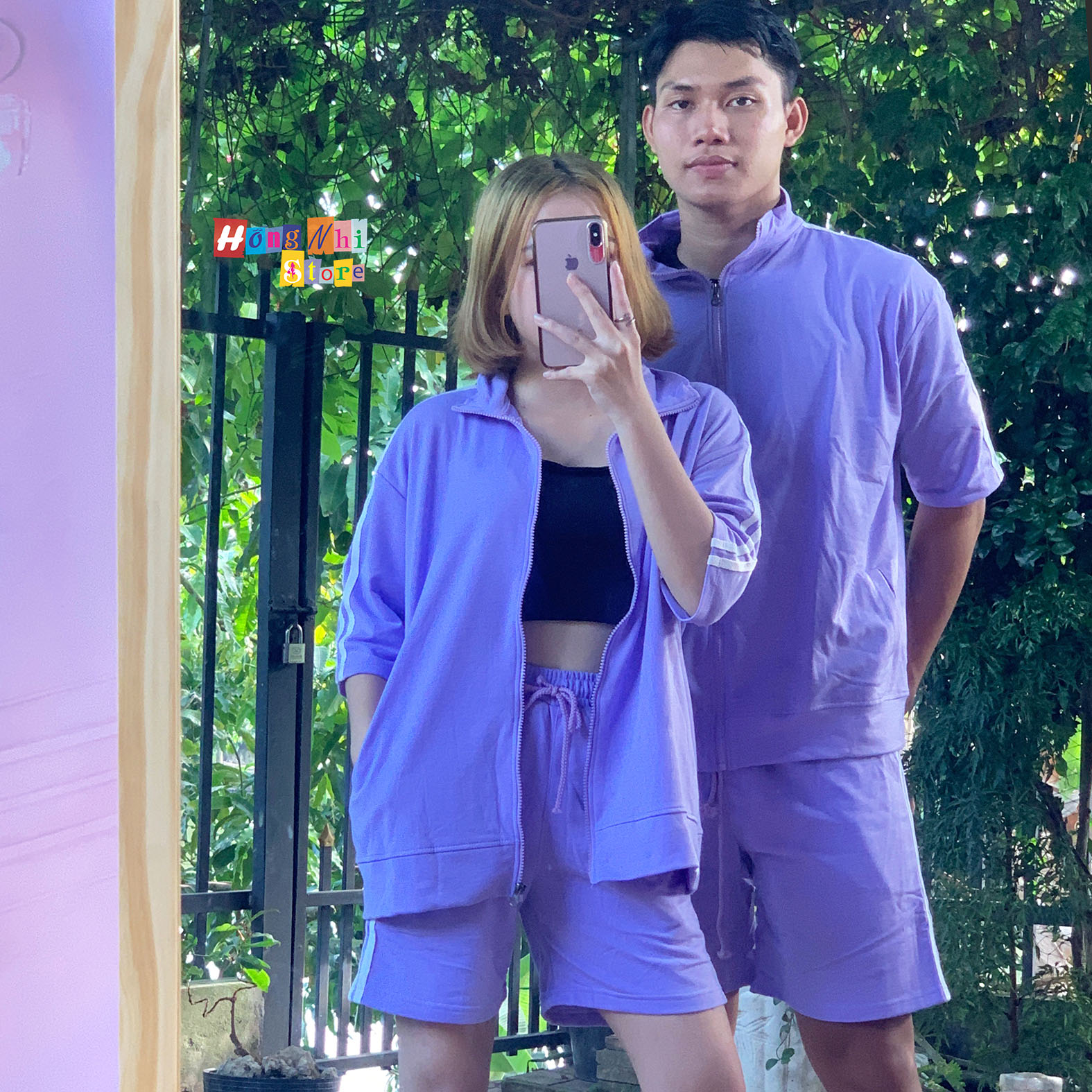 Set Bộ Thể Thao Oversize Ulzzang Unisex Áo Khoác Tay Ngắn Quần Short Màu Tím Cao Cấp - MM